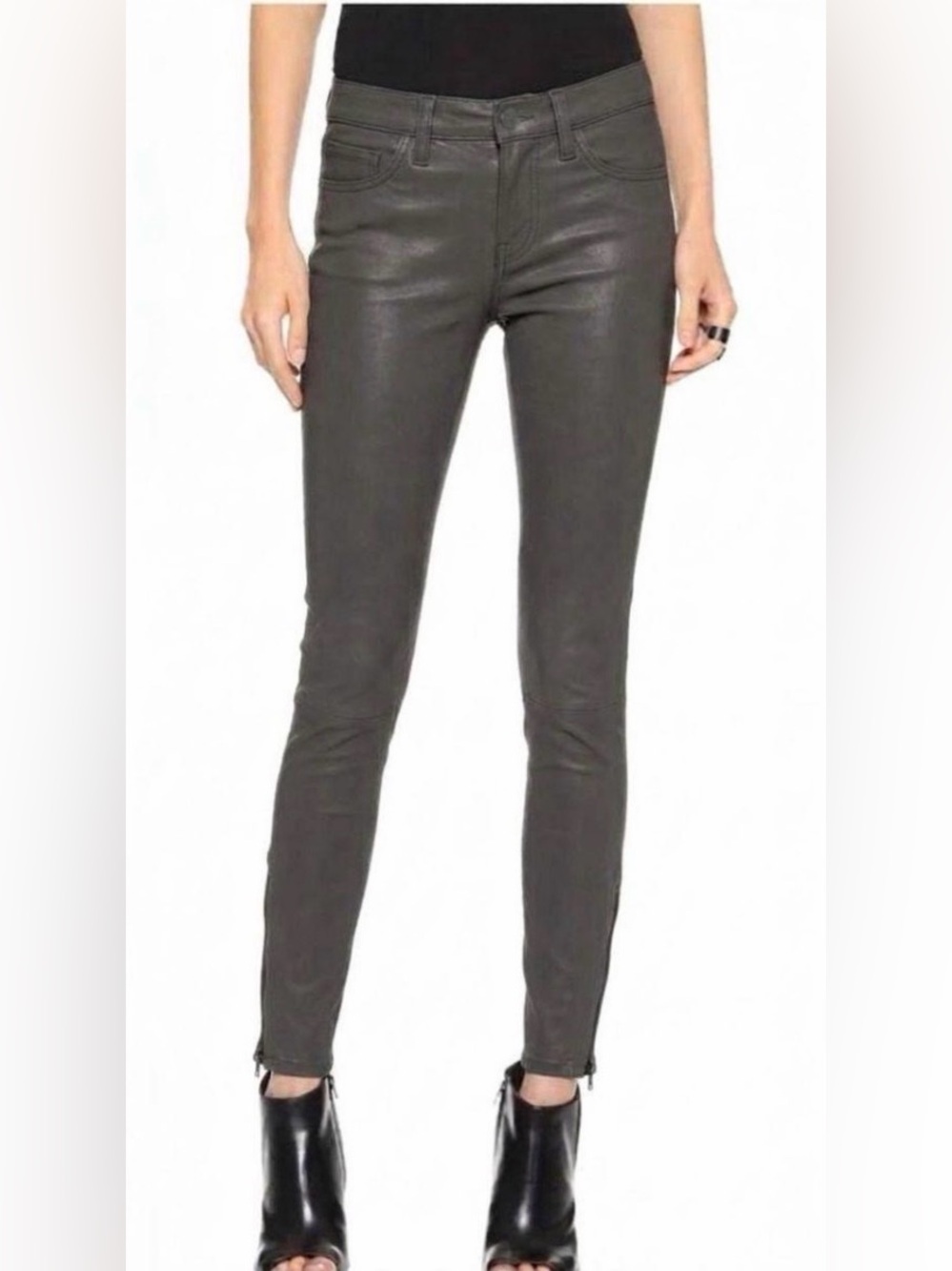 J Brand L8001 Smoketone Lamb Leather Skinny Pants 29 Ankle Zip $998